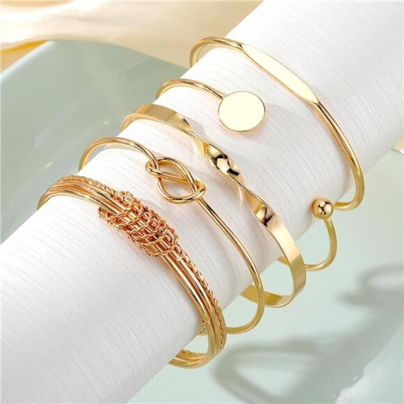 Gold bangle bracelets for women stackable cuff layered minimalist boho jewelry - Picture 3 of 8